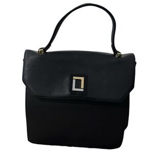 LUANA ITALY Black Leather Maria Satchel with‎ Mirror Goldtone Hardware